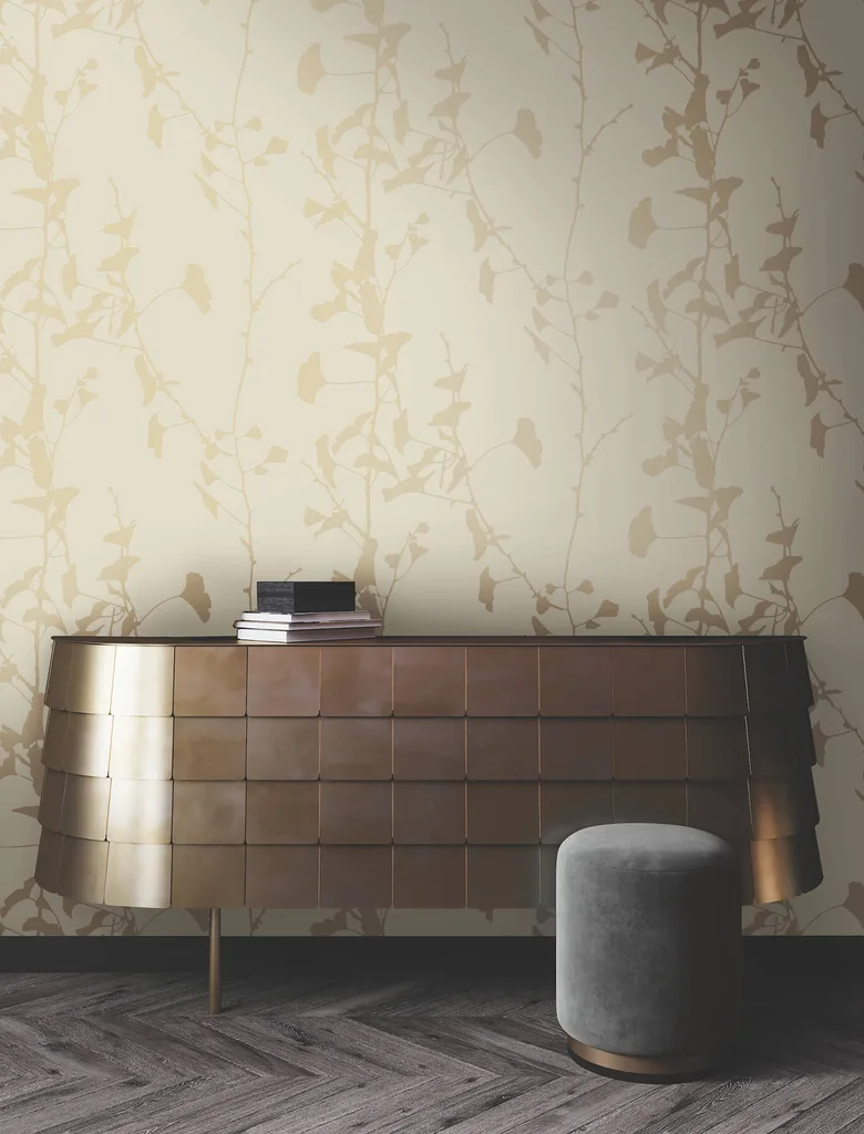 Ronald Redding Ginkgo Silhouette wallpaper, color Neutral, SKU VR1511