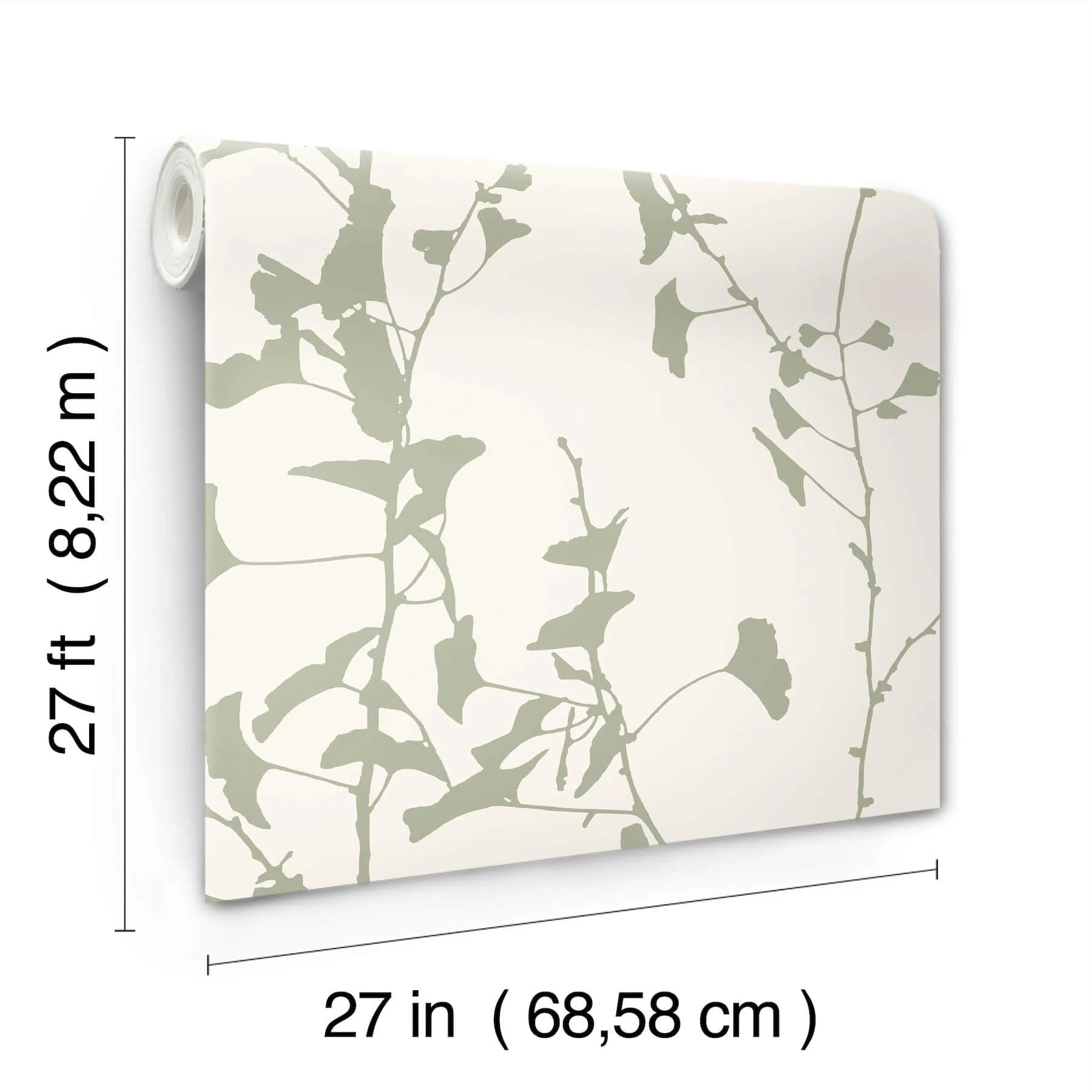 Ronald Redding Ginkgo Silhouette - Sage Wallpaper | Buy Online Ronald Redding Ginkgo Silhouette wallpaper, color Sage, SKU VR1510