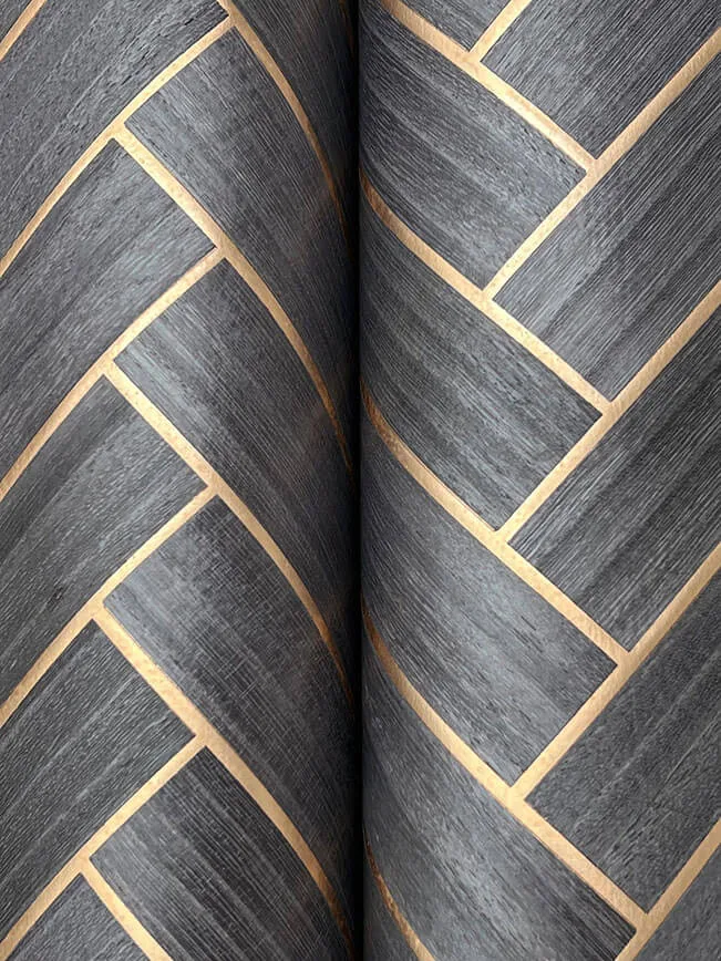 Ronald Redding Herringbone Wood Veneer wallpaper, color Graphite, SKU YGL7074
