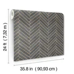 Ronald Redding Herringbone Wood Veneer wallpaper, color Graphite, SKU YGL7074