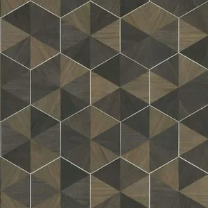 Ronald Redding Hexagram Wood Veneer wallpaper, color Brown & Black, SKU HO2103