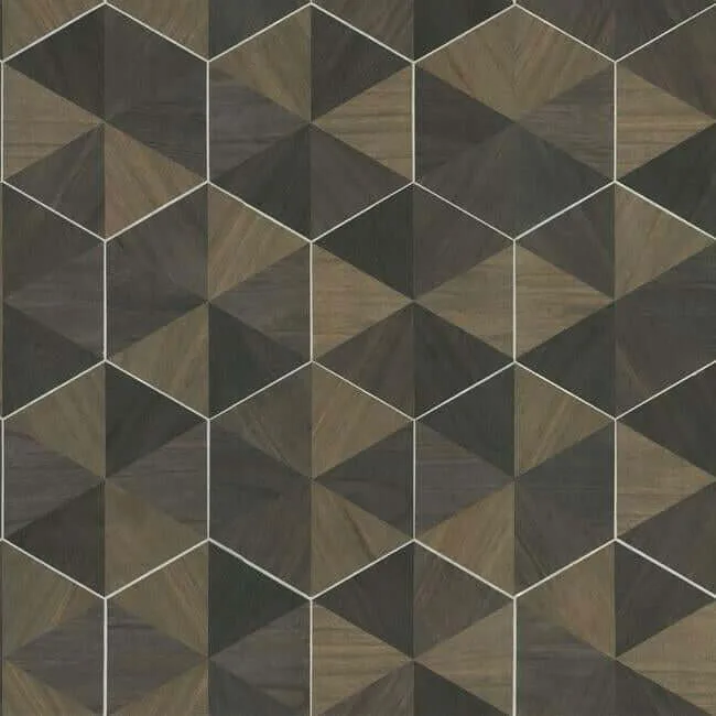 Ronald Redding Hexagram Wood Veneer wallpaper, color Brown & Black, SKU HO2103