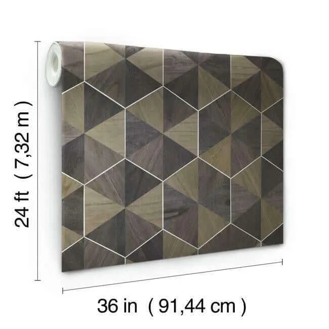 Ronald Redding Hexagram Wood Veneer - Brown & Black Wallpaper | Buy Online Ronald Redding Hexagram Wood Veneer wallpaper, color Brown & Black, SKU HO2103