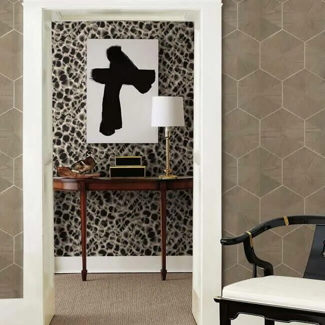 Ronald Redding Hexagram Wood Veneer wallpaper, color Brown, SKU HO2102