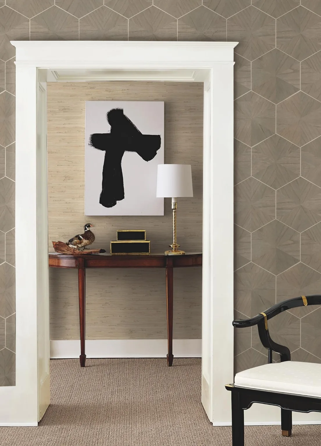 Ronald Redding Hexagram Wood Veneer wallpaper, color Caper, SKU HO2102GV