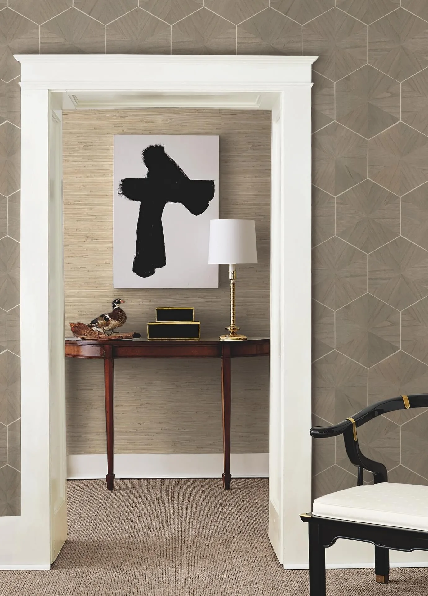 Ronald Redding Hexagram Wood Veneer wallpaper, color Caper, SKU HO2102GV