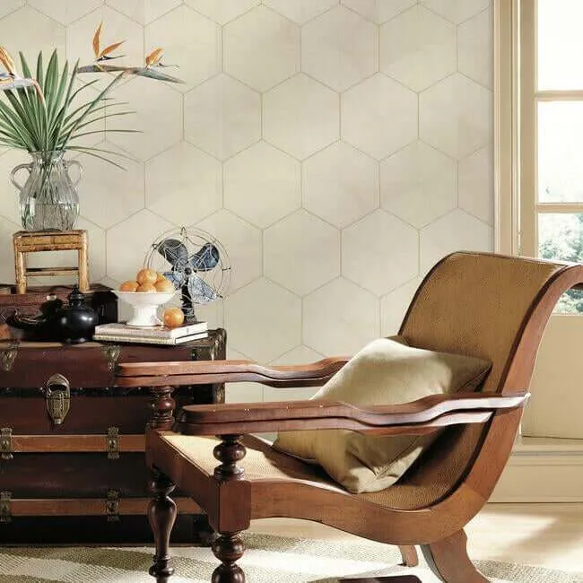 Ronald Redding Hexagram Wood Veneer wallpaper, color Off White, SKU HO2101