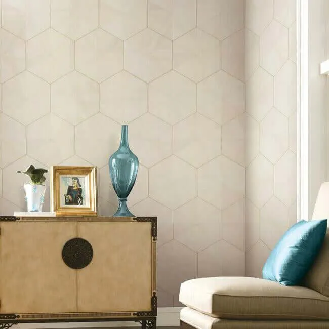 Ronald Redding Hexagram Wood Veneer - Off White Wallpaper | Buy Online Ronald Redding Hexagram Wood Veneer wallpaper, color Off White, SKU HO2101
