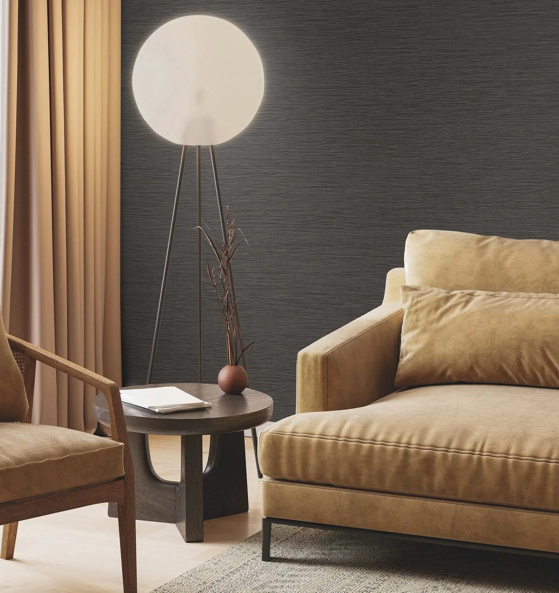 Ronald Redding Horizon Paperweave wallpaper, color Black, SKU GV0221