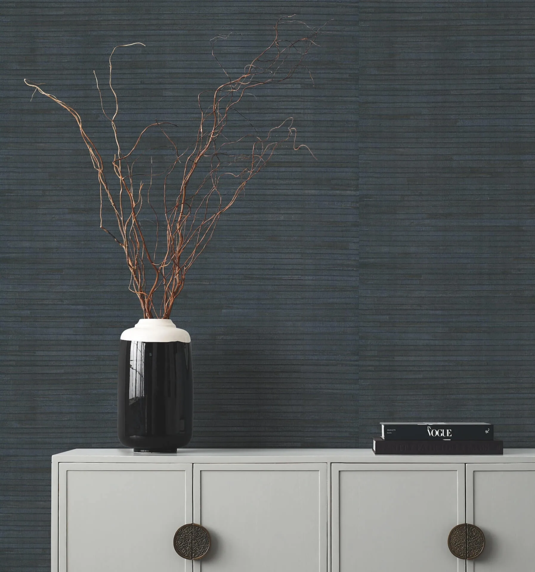 Ronald Redding Hyacinth Leaf wallpaper, color Navy, SKU GV0237