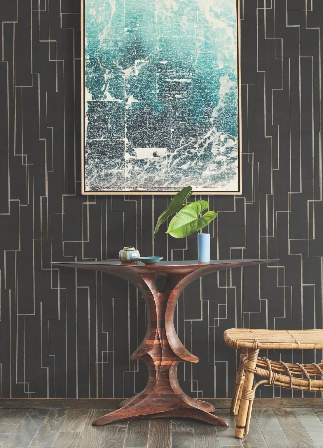 Ronald Redding Inlay Line wallpaper, color Black, SKU GV0256