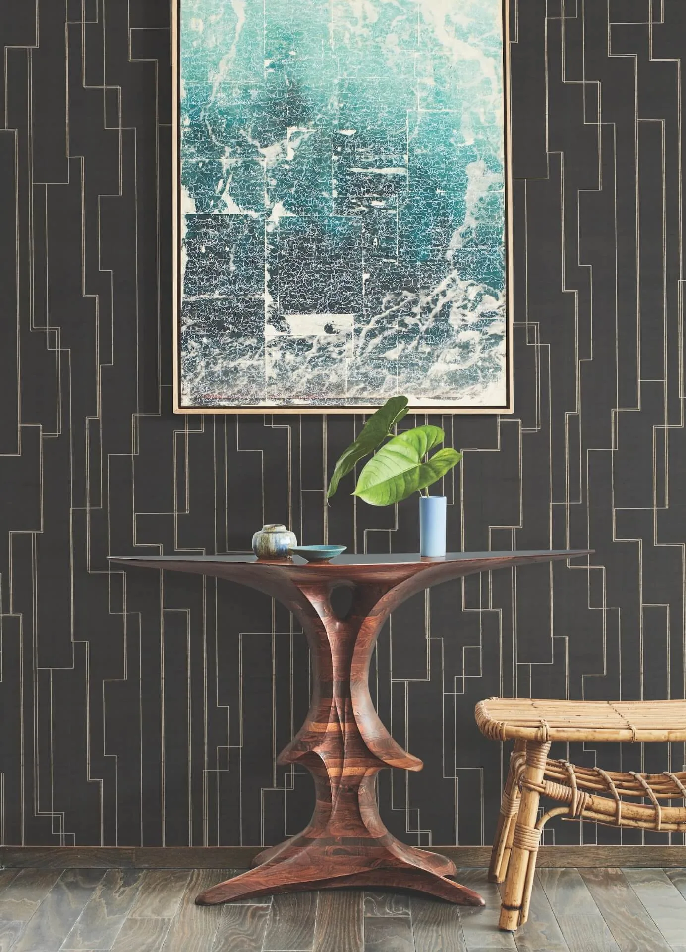 Ronald Redding Inlay Line wallpaper, color Black, SKU GV0256