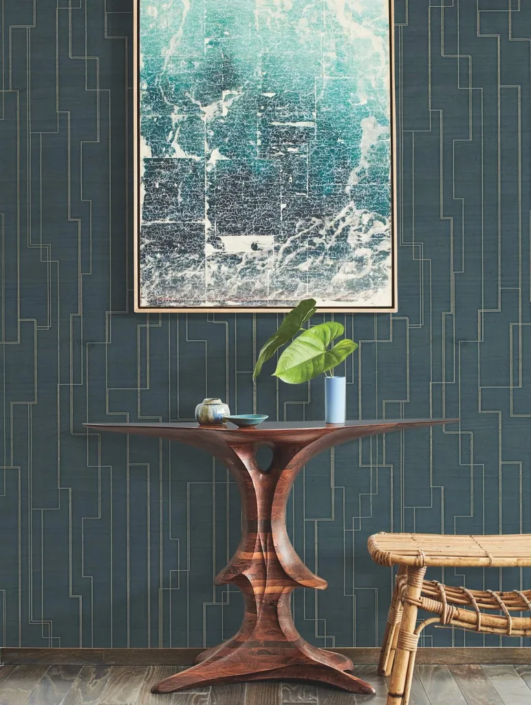 Ronald Redding Inlay Line wallpaper, color Peacock, SKU GV0258