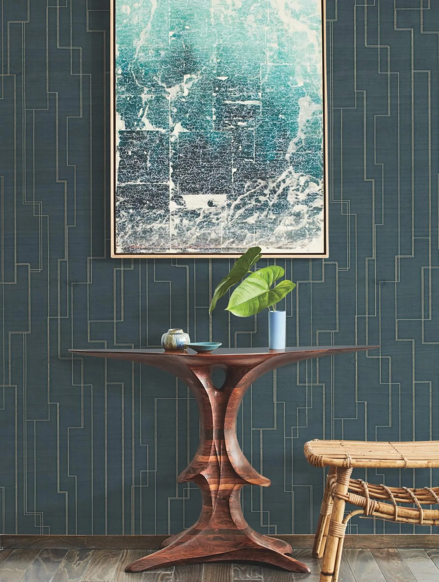 Ronald Redding Inlay Line wallpaper, color Peacock, SKU GV0258