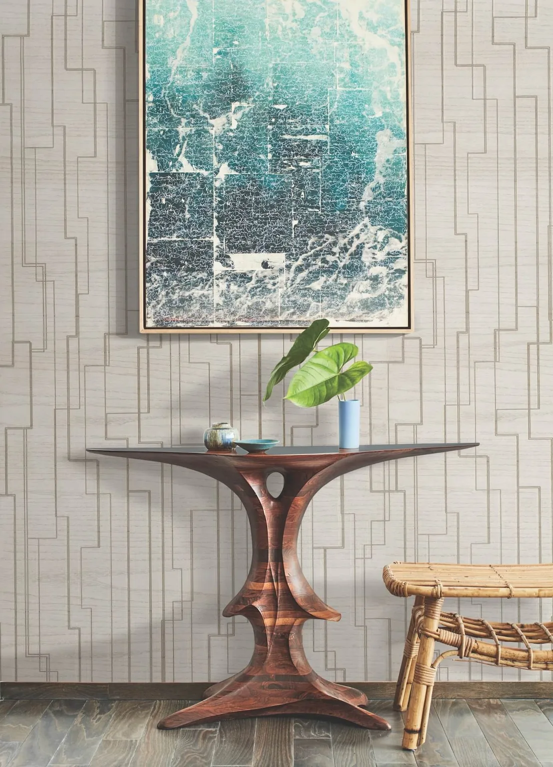 Ronald Redding Inlay Line wallpaper, color White, SKU GV0257