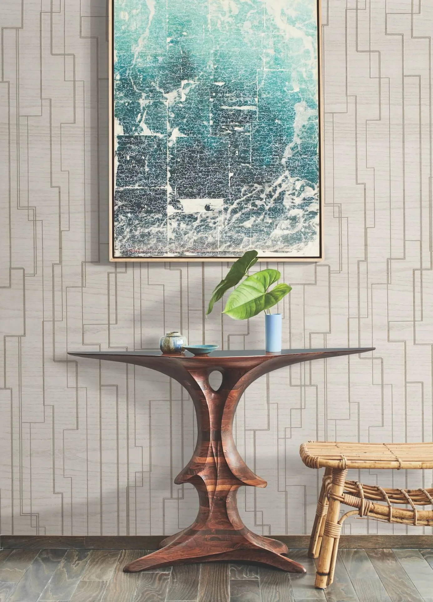 Ronald Redding Inlay Line wallpaper, color White, SKU GV0257