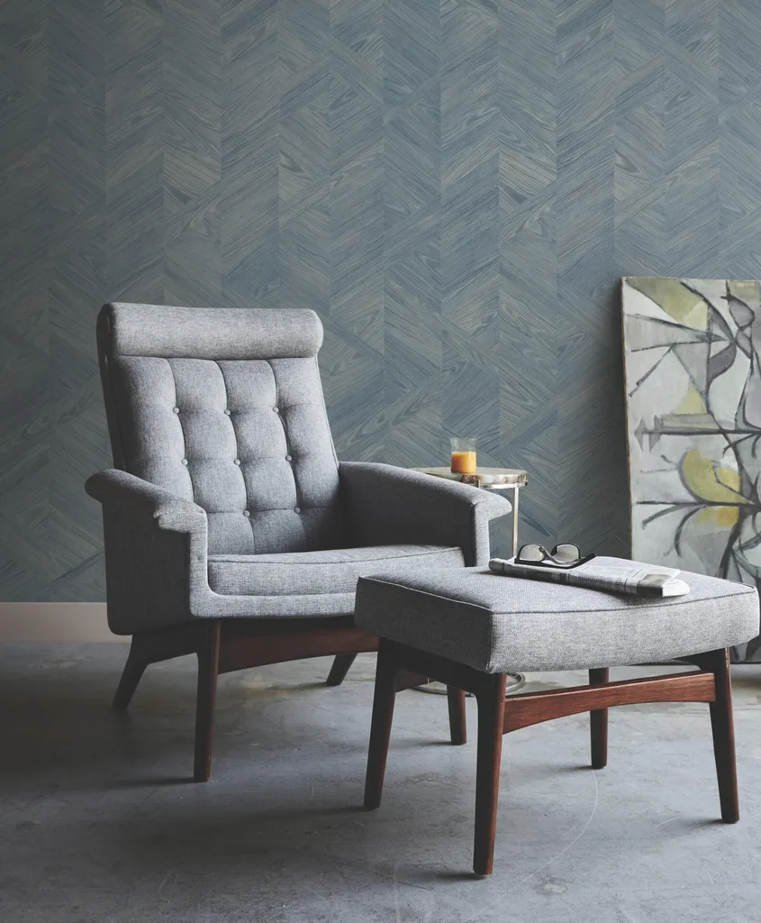 Ronald Redding Interlocking Wood wallpaper, color Ocean, SKU GV0242