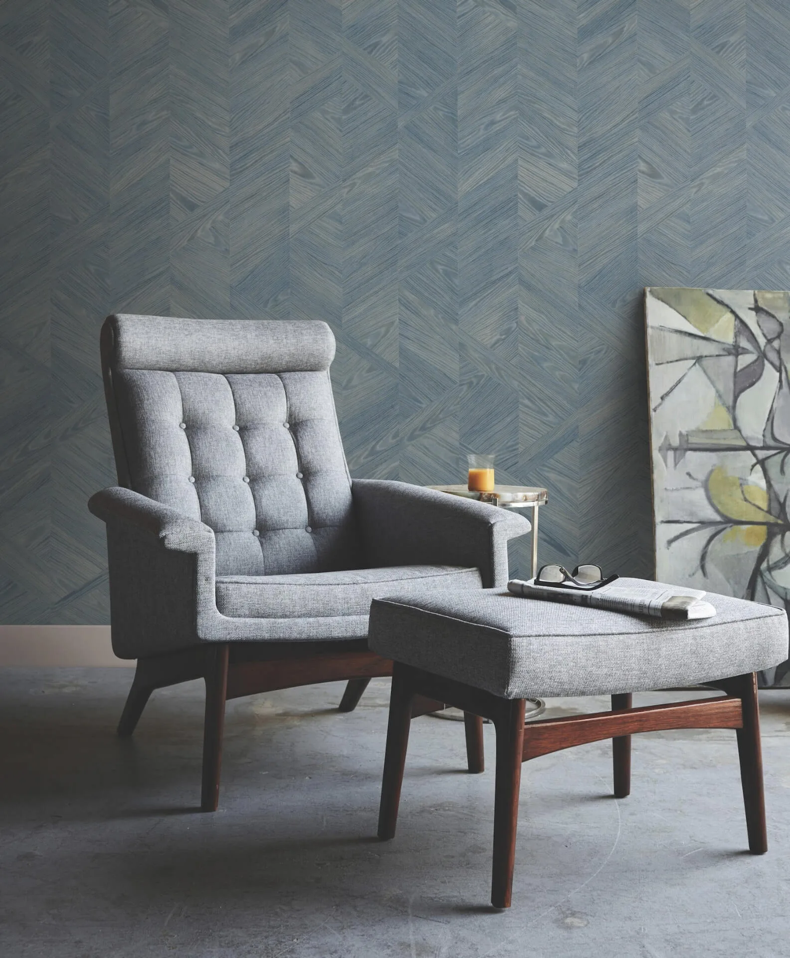 Ronald Redding Interlocking Wood wallpaper, color Ocean, SKU GV0242