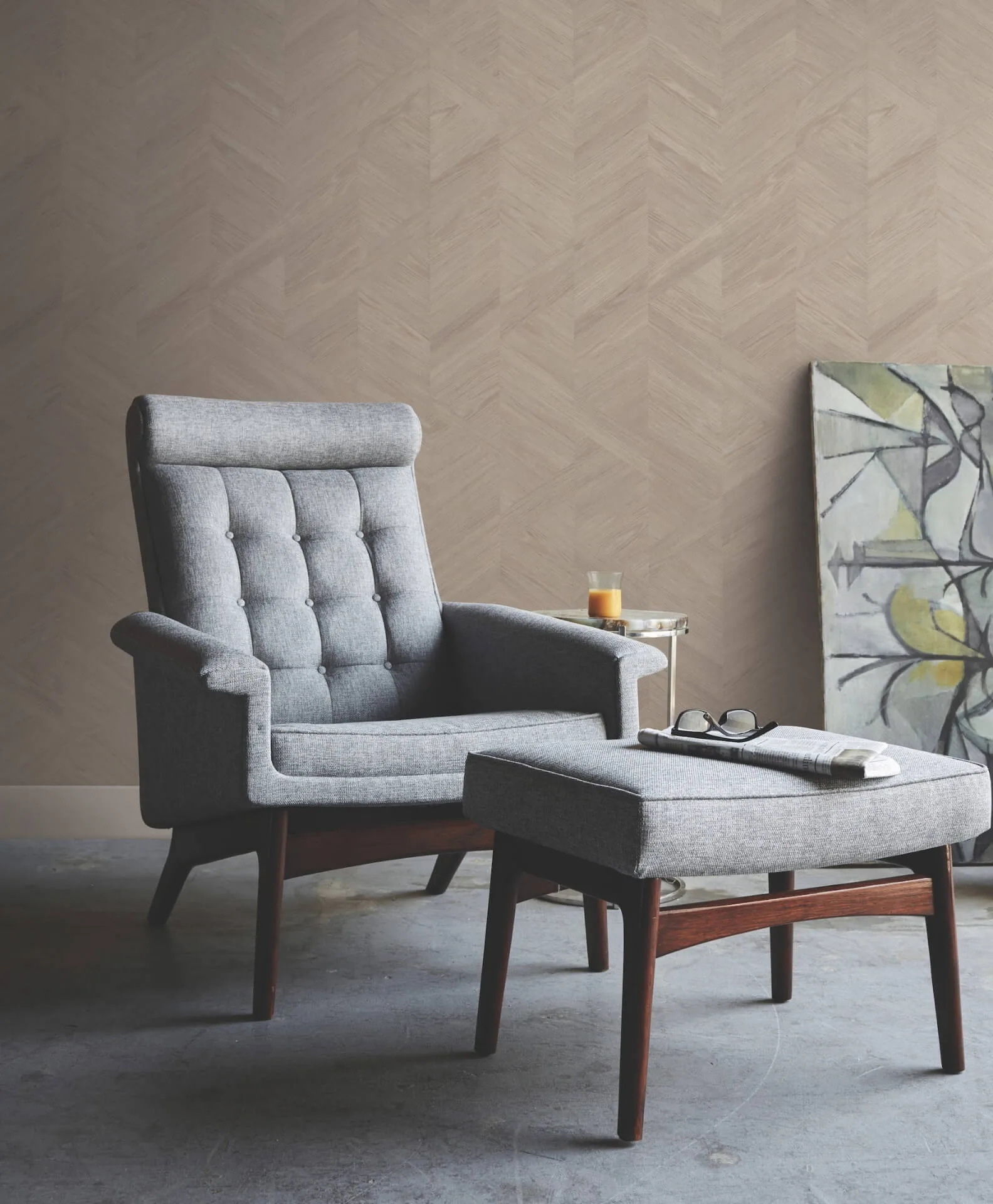 Ronald Redding Interlocking Wood wallpaper, color Taupe, SKU GV0243