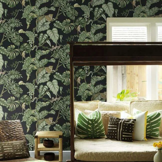 Ronald Redding Jungle Cat - Black Wallpaper | Buy Online Ronald Redding Jungle Cat wallpaper, color Black, SKU HO2143