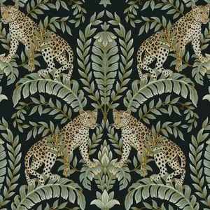 Ronald Redding Jungle Leopard wallpaper, color Black & Green, SKU KT2205