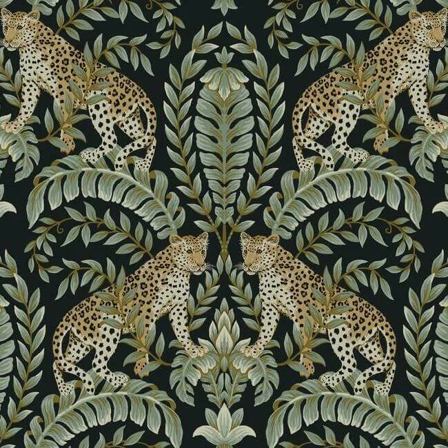 Ronald Redding Jungle Leopard wallpaper, color Black & Green, SKU KT2205