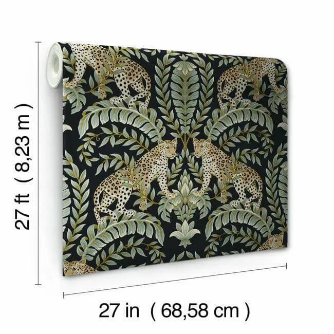 Ronald Redding Jungle Leopard - Black & Green Wallpaper | Buy Online Ronald Redding Jungle Leopard wallpaper, color Black & Green, SKU KT2205