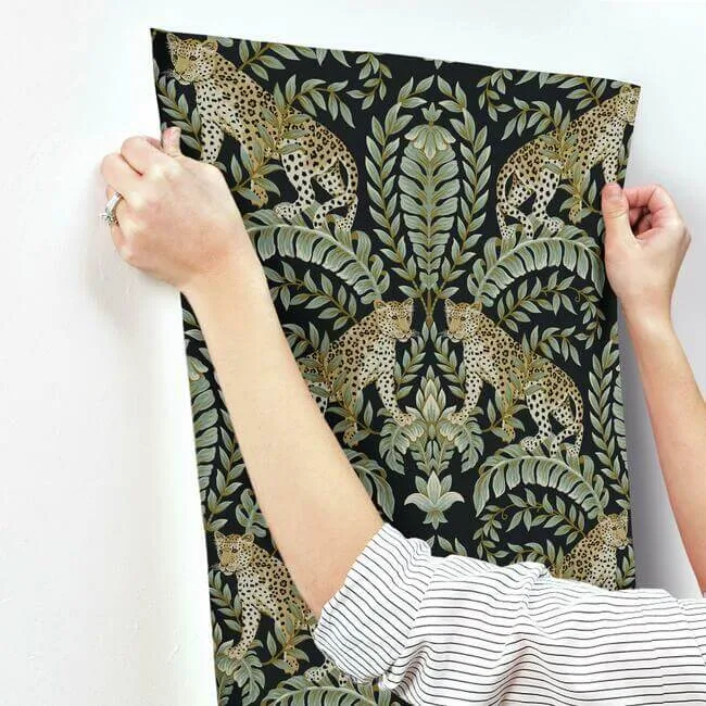 Ronald Redding Jungle Leopard - Black & Green Wallpaper | Buy Online Ronald Redding Jungle Leopard wallpaper, color Black & Green, SKU KT2205