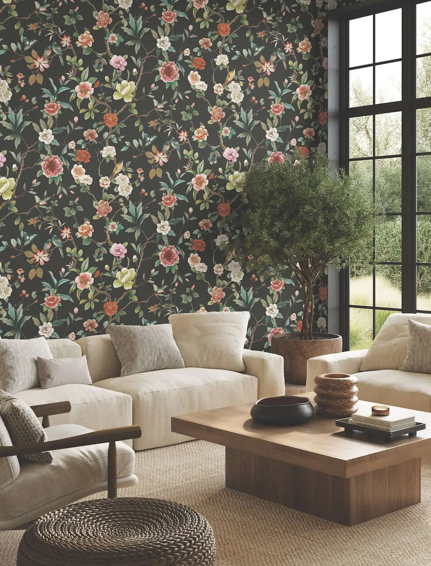 Ronald Redding Kimora's Garden wallpaper, color Black, SKU ZA8038