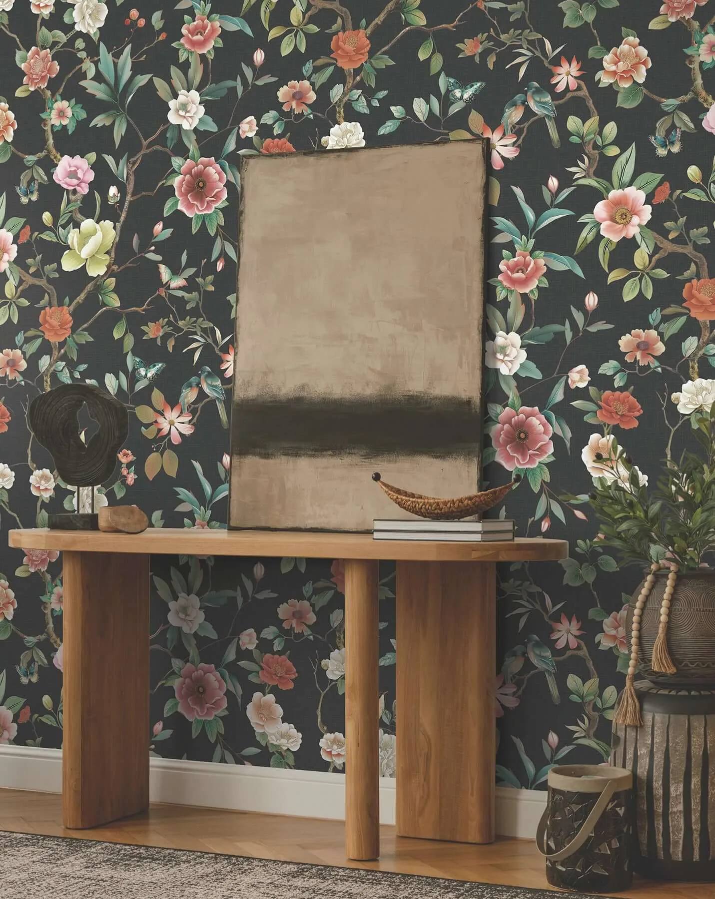 Ronald Redding Kimora's Garden wallpaper, color Black, SKU ZA8038