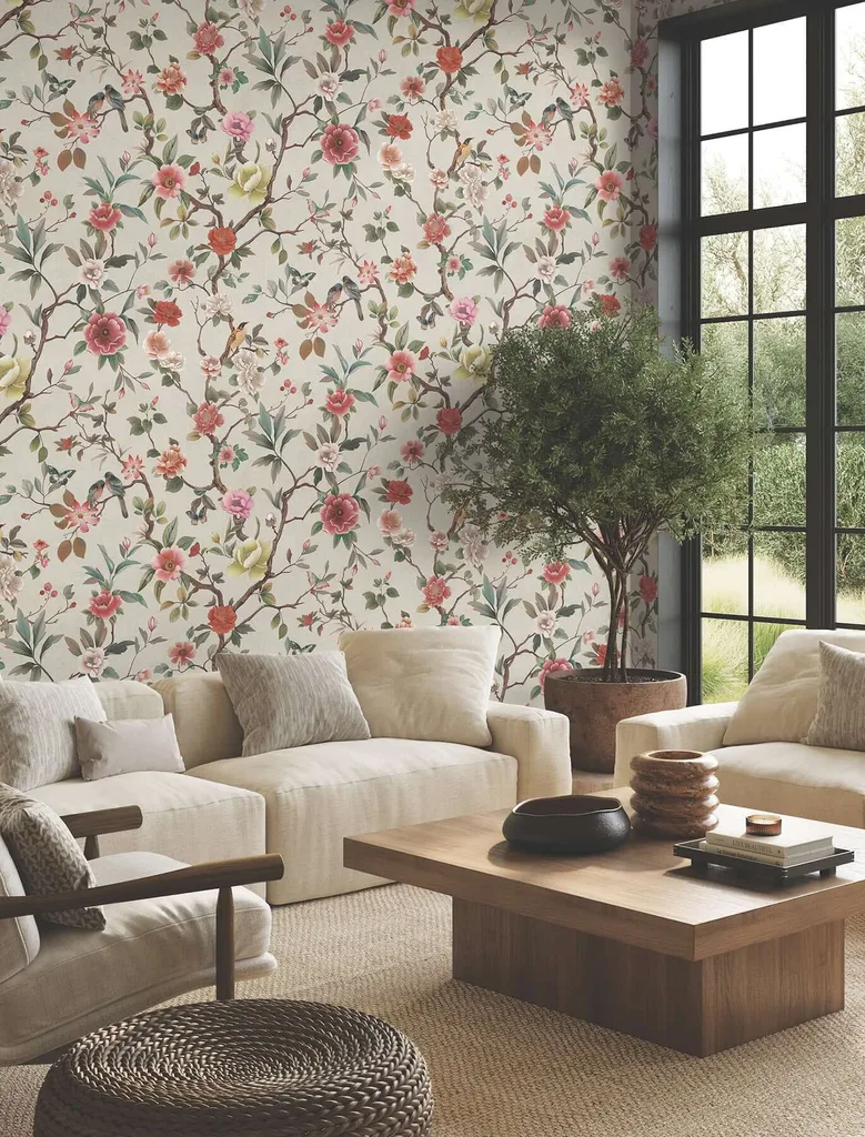 Ronald Redding Kimora's Garden wallpaper, color Ivory, SKU ZA8039
