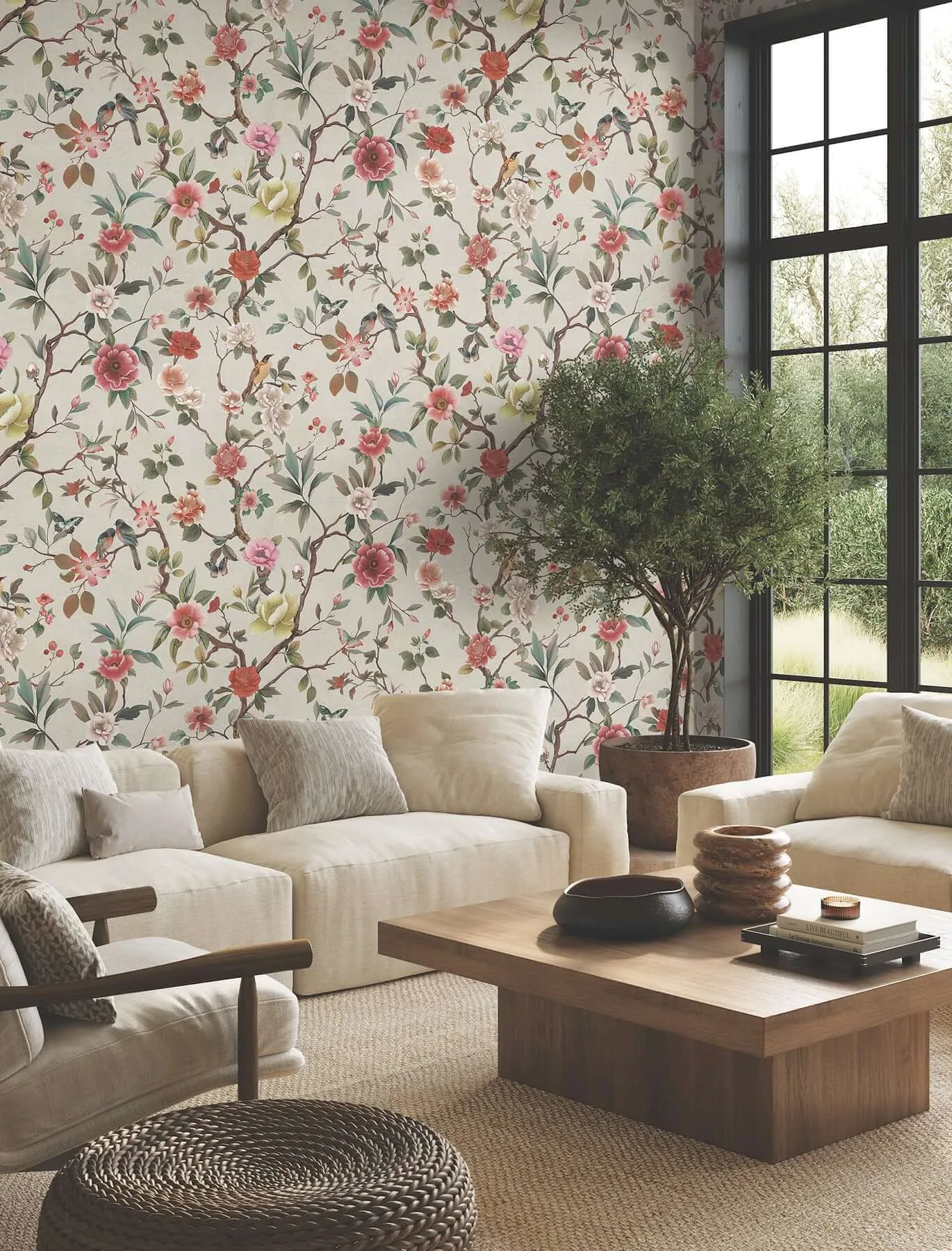 Ronald Redding Kimora's Garden wallpaper, color Ivory, SKU ZA8039