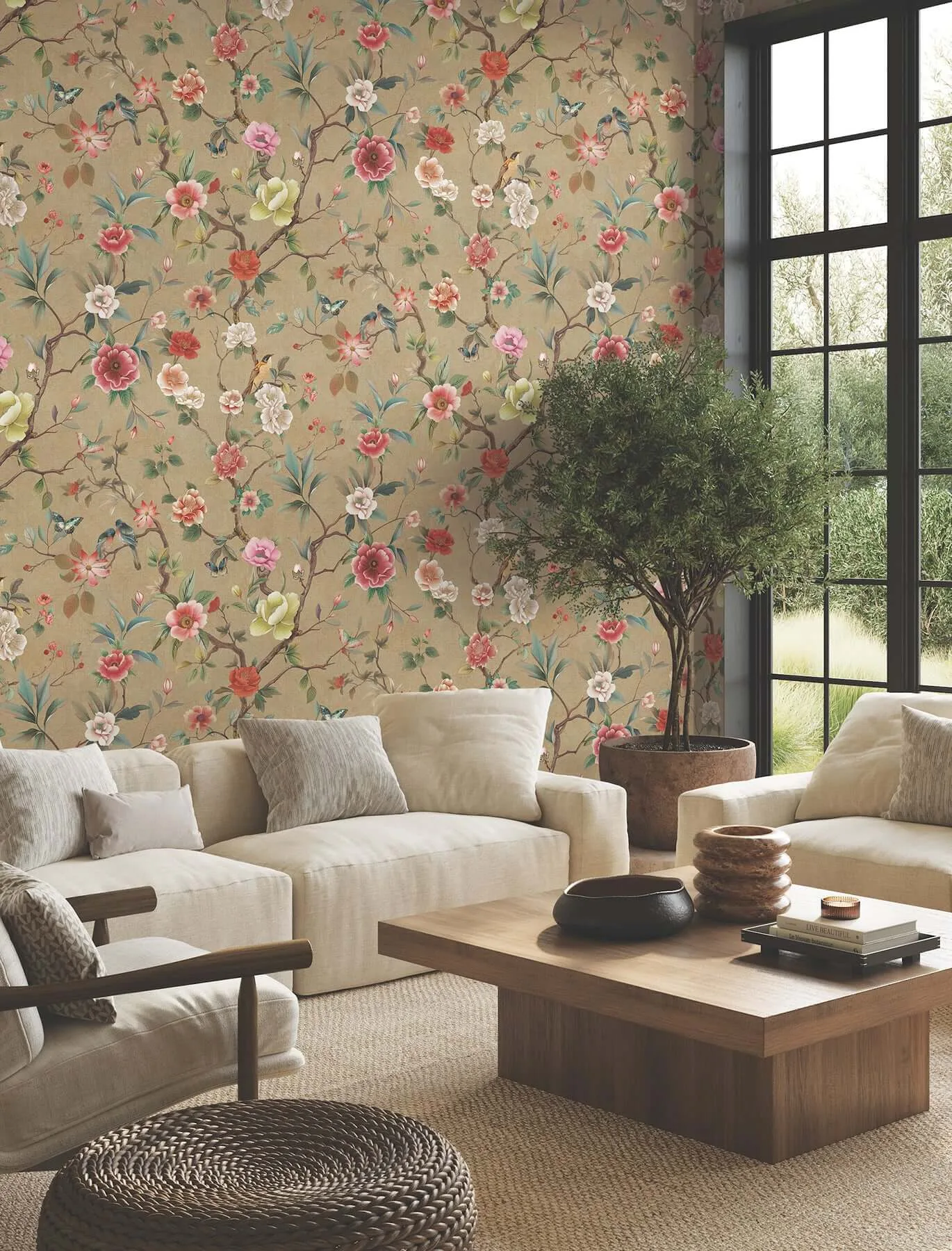 Ronald Redding Kimora's Garden wallpaper, color Linen, SKU ZA8037