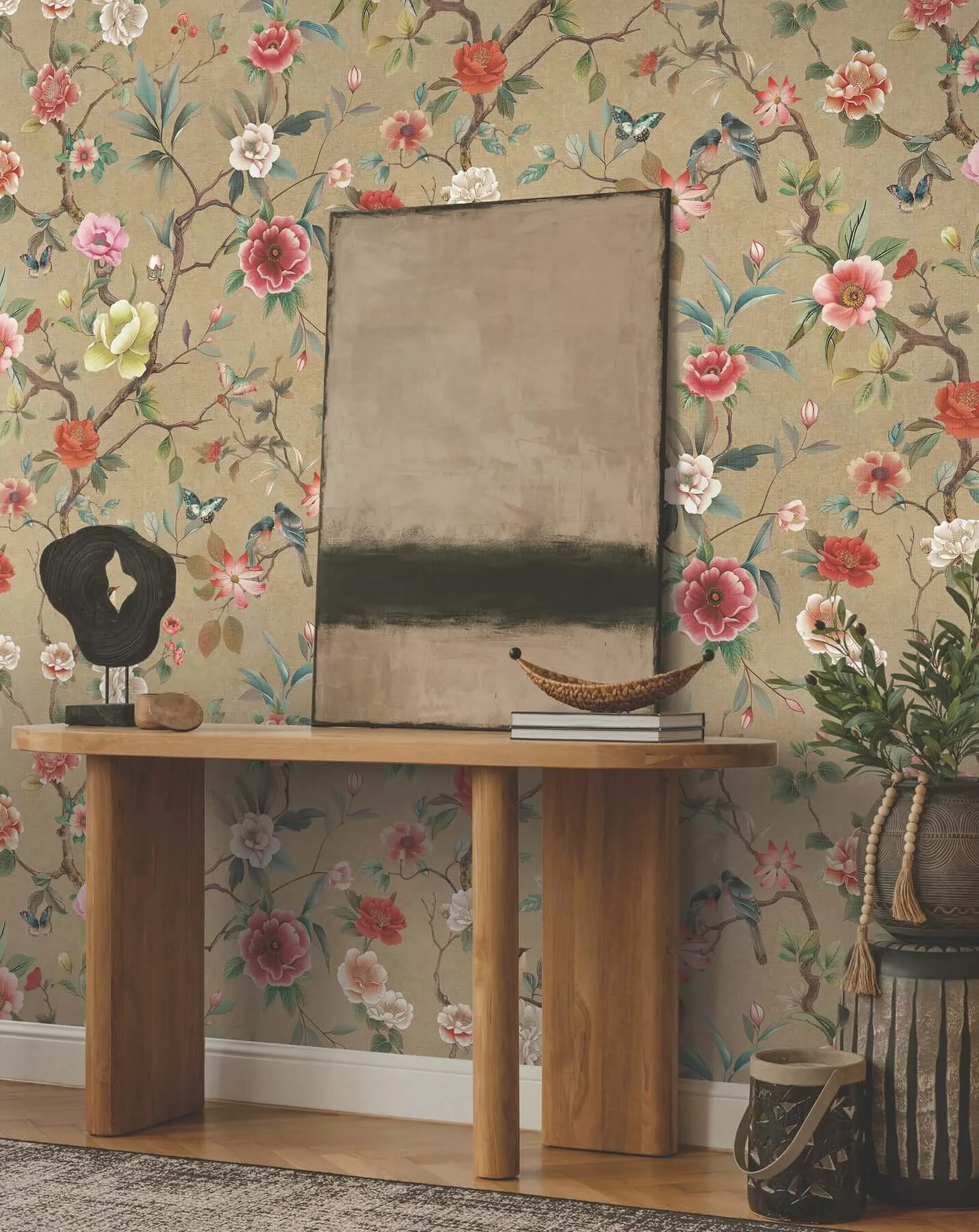 Ronald Redding Kimora's Garden - Linen Wallpaper | Buy Online Ronald Redding Kimora's Garden wallpaper, color Linen, SKU ZA8037