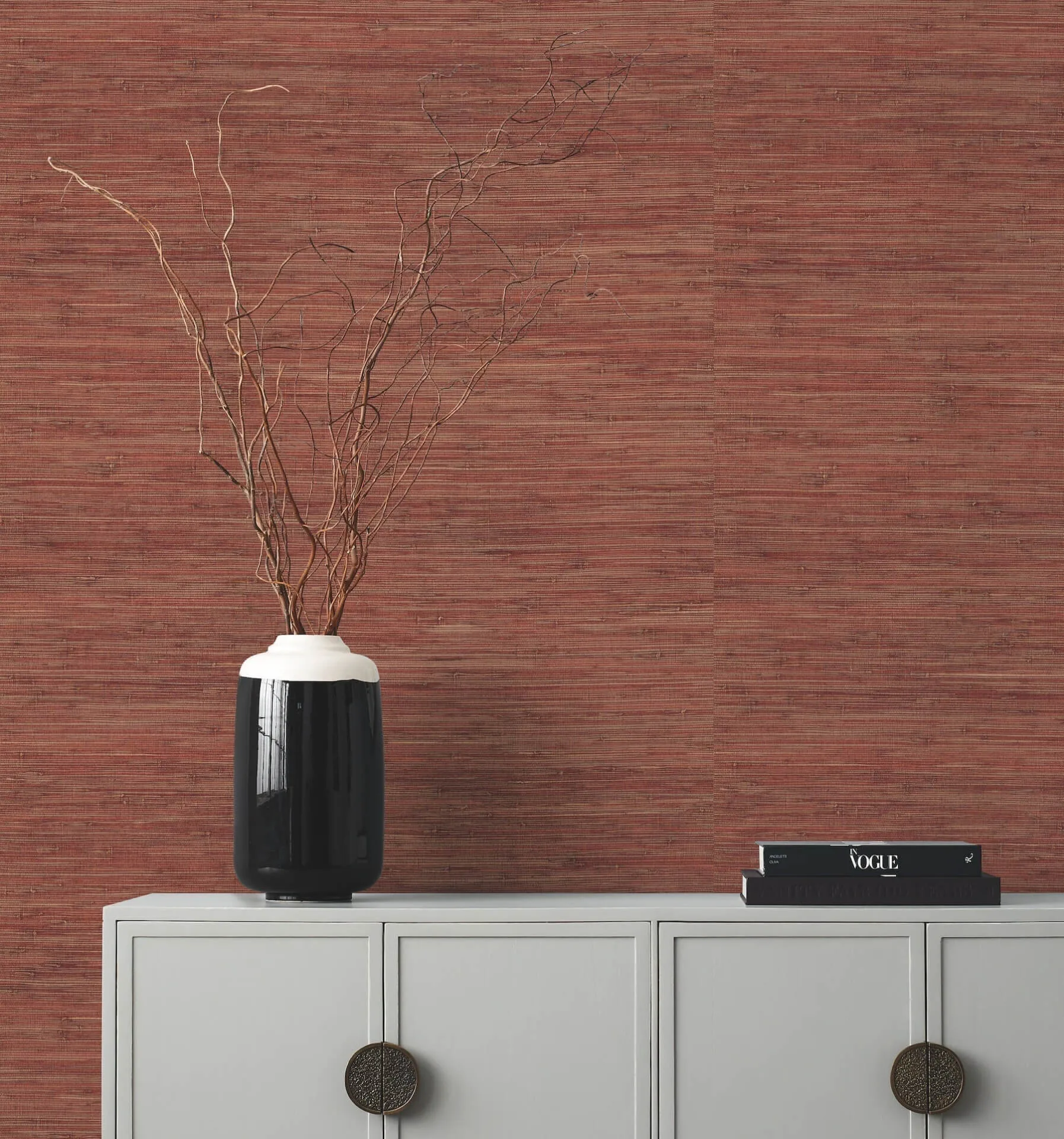 Ronald Redding Knotted Grass wallpaper, color Brick, SKU GV0233