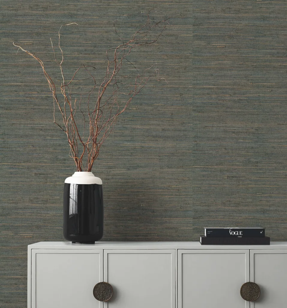 Ronald Redding Knotted Grass wallpaper, color Dark Teal, SKU GV0234