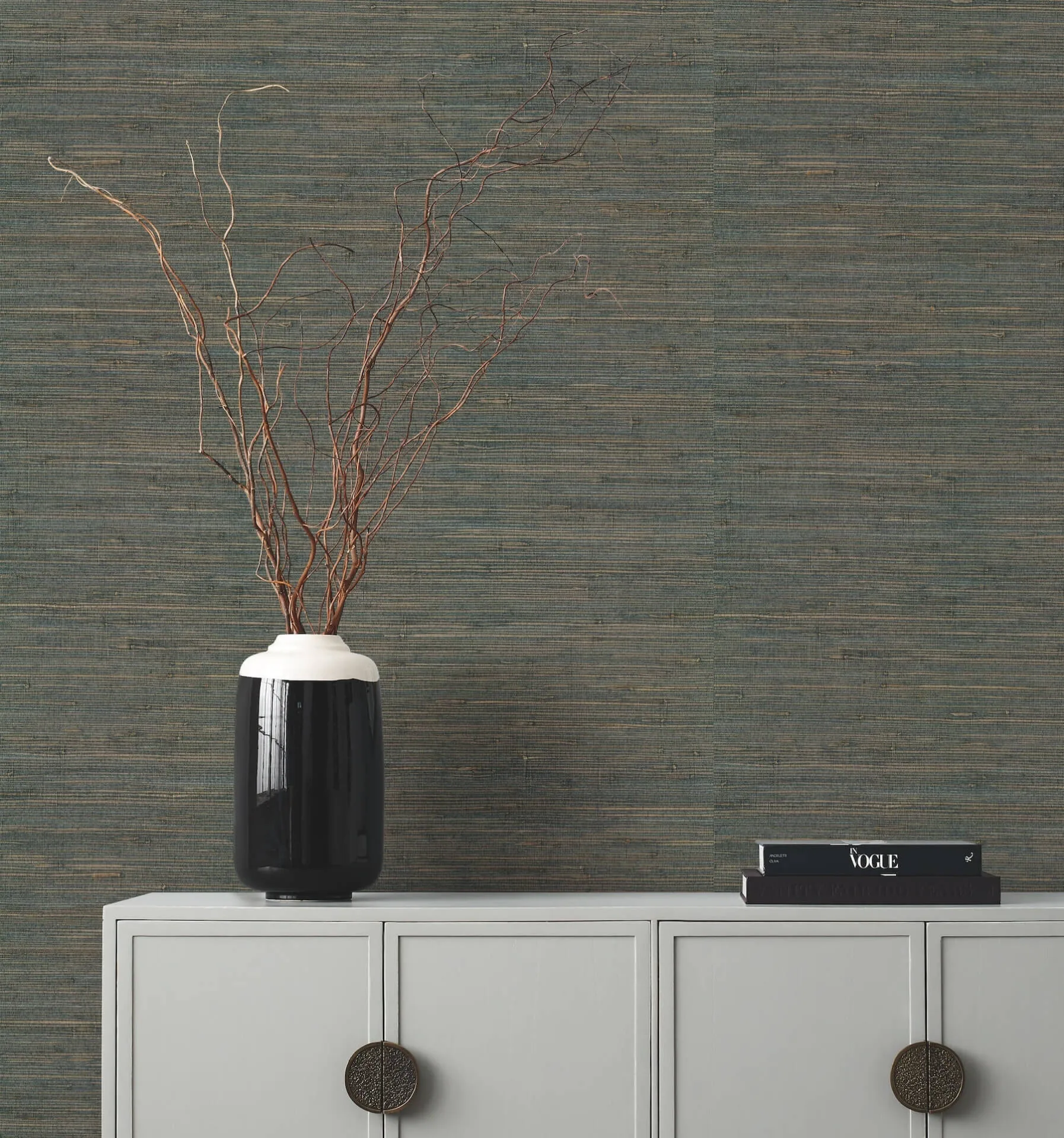 Ronald Redding Knotted Grass wallpaper, color Dark Teal, SKU GV0234