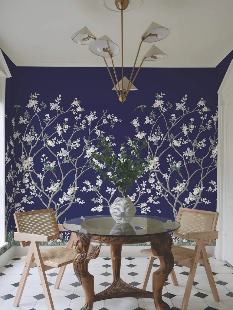 Ronald Redding Lingering Garden wallpaper, color Navy, SKU MU0315M
