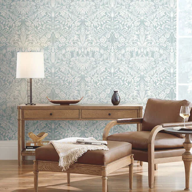 Ronald Redding Lockwood Damask - Light Blue Wallpaper | Buy Online Ronald Redding Lockwood Damask wallpaper, color Light Blue, SKU AC9192
