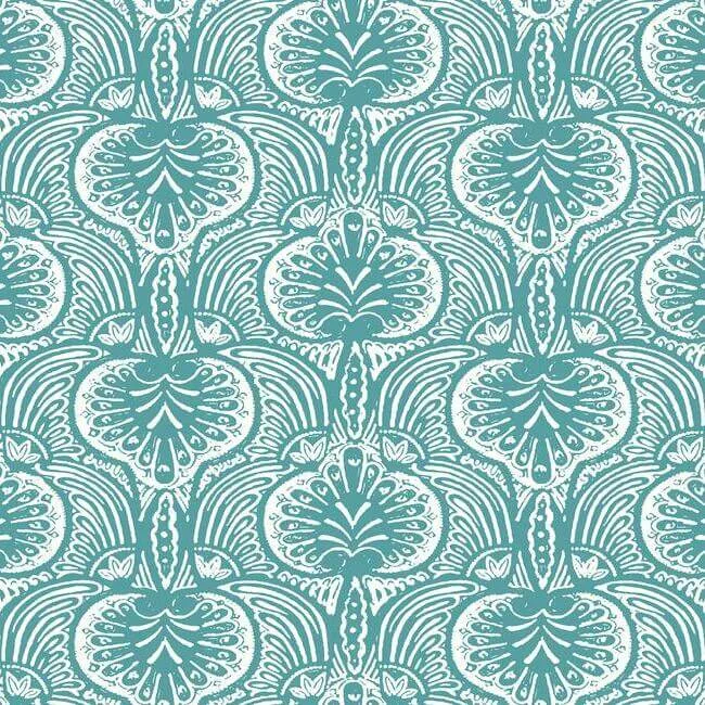Ronald Redding Lotus Palm wallpaper, color Aqua, SKU HO2151