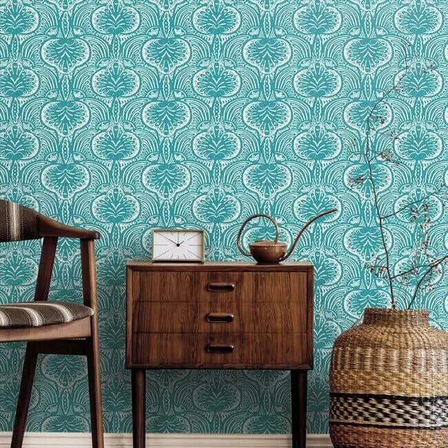 Ronald Redding Lotus Palm wallpaper, color Aqua, SKU HO2151