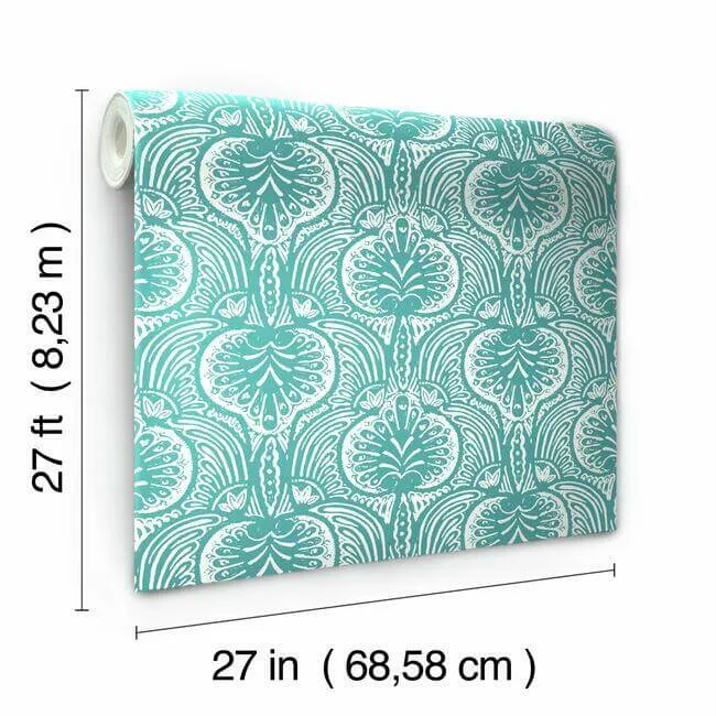 Ronald Redding Lotus Palm wallpaper, color Aqua, SKU HO2151