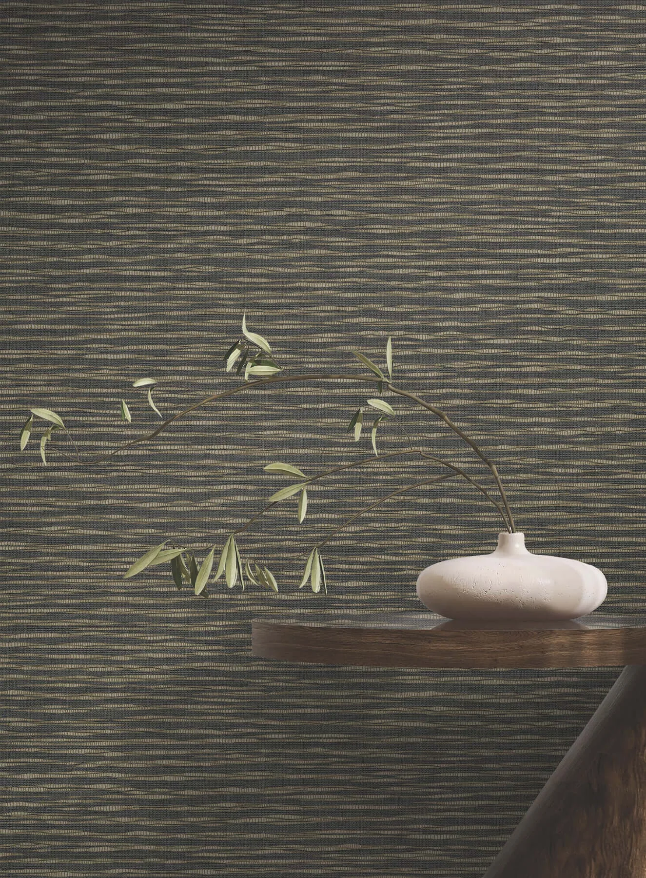 Ronald Redding Lotus Weave wallpaper, color Charcoal, SKU ZA8041