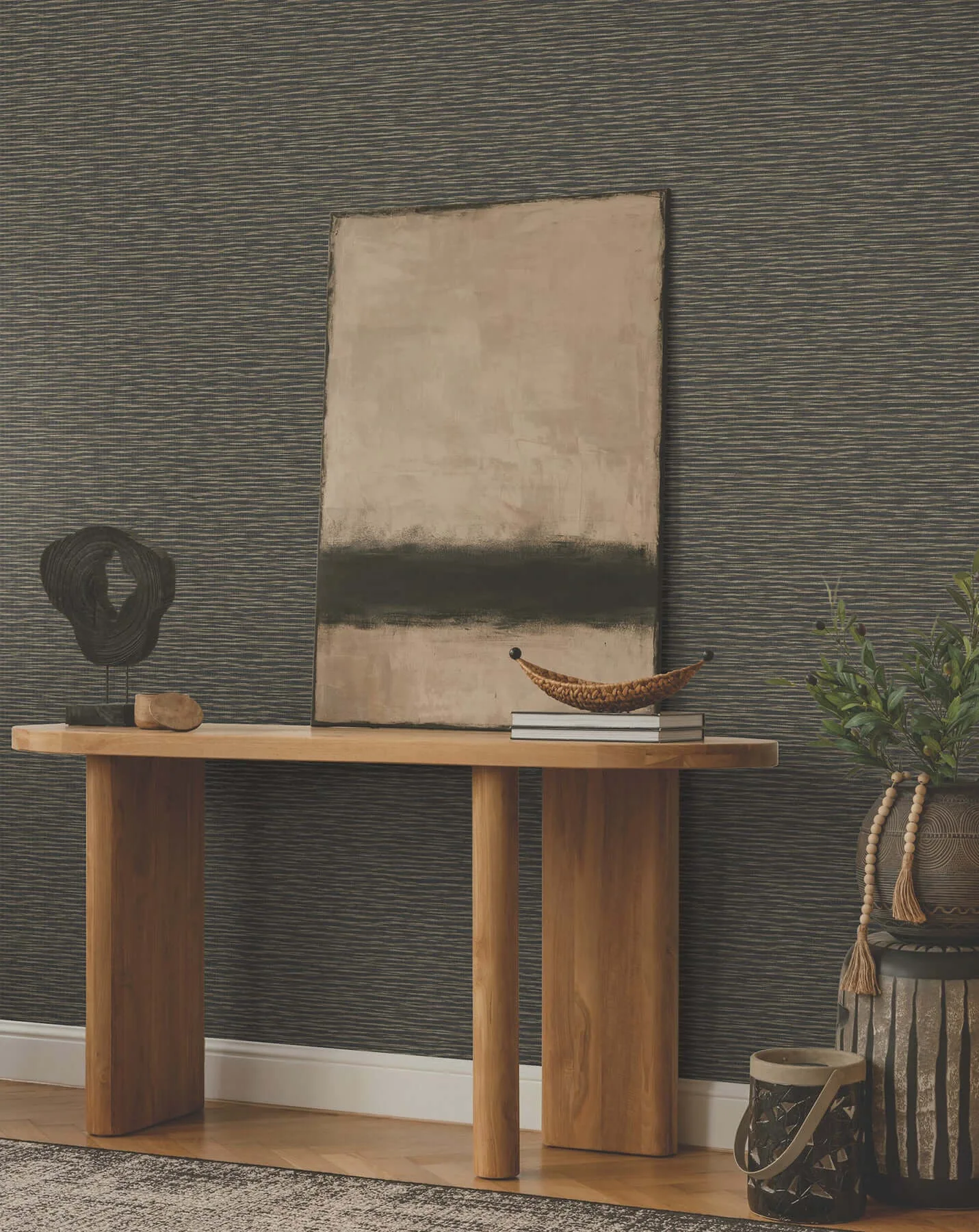 Ronald Redding Lotus Weave - Charcoal Wallpaper | Buy Online Ronald Redding Lotus Weave wallpaper, color Charcoal, SKU ZA8041
