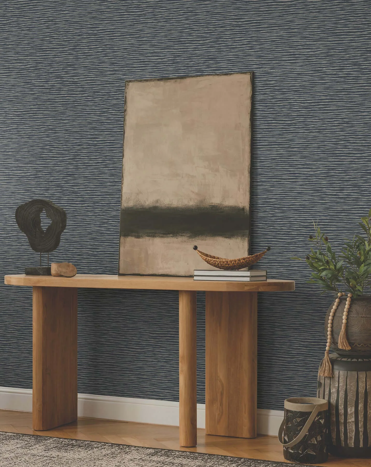Ronald Redding Lotus Weave - Navy Wallpaper | Buy Online Ronald Redding Lotus Weave wallpaper, color Navy, SKU ZA8042