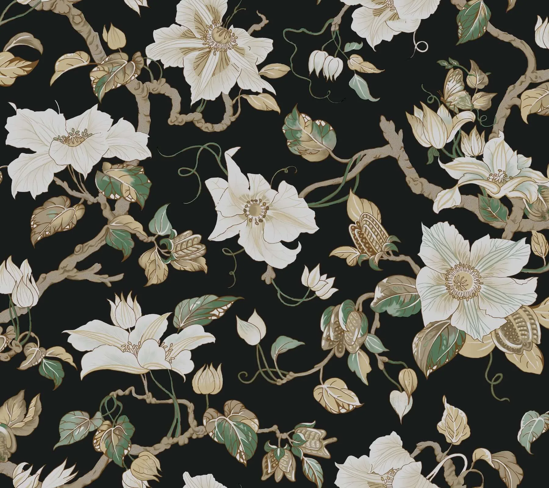 Ronald Redding Marguerite Vine wallpaper, color Black, SKU GT4514