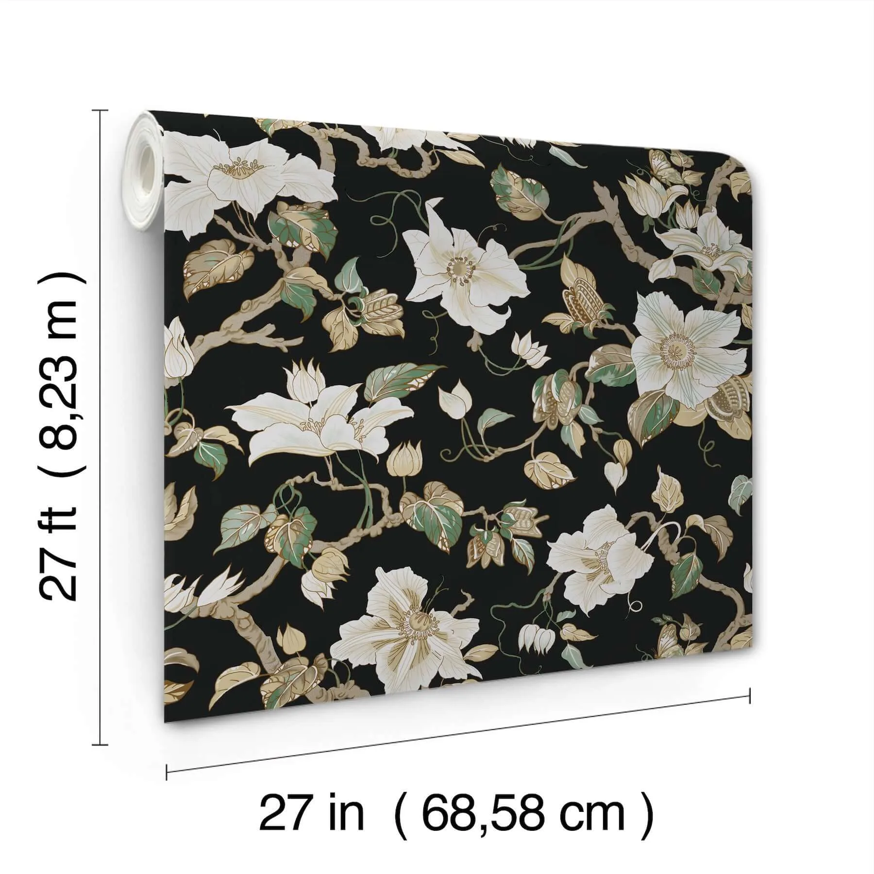 Ronald Redding Marguerite Vine wallpaper, color Black, SKU GT4514