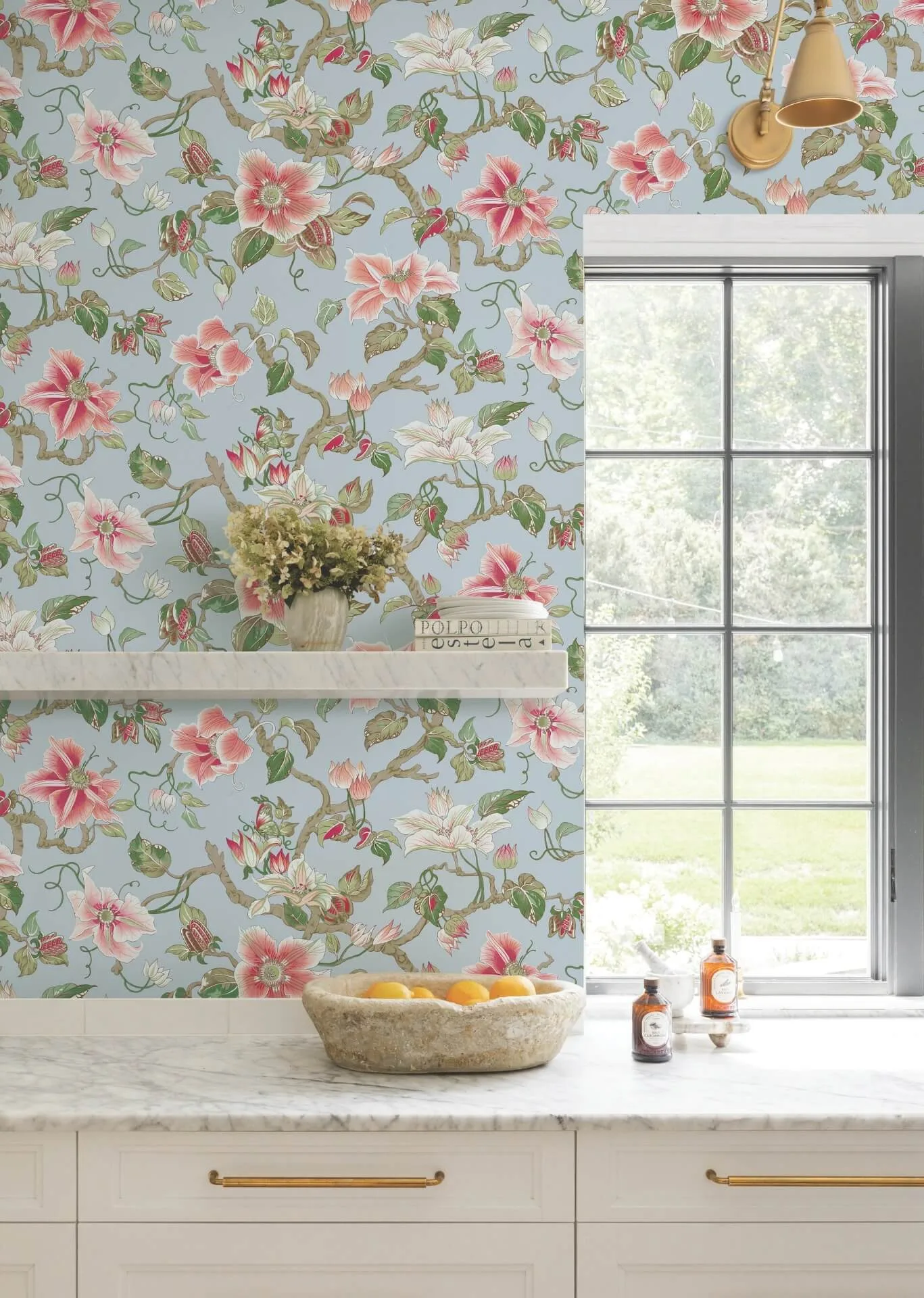 Ronald Redding Marguerite Vine wallpaper, color Blue, SKU GT4512