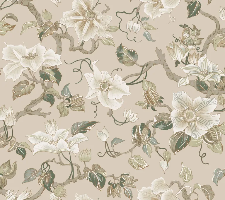 Ronald Redding Marguerite Vine wallpaper, color Taupe, SKU GT4516