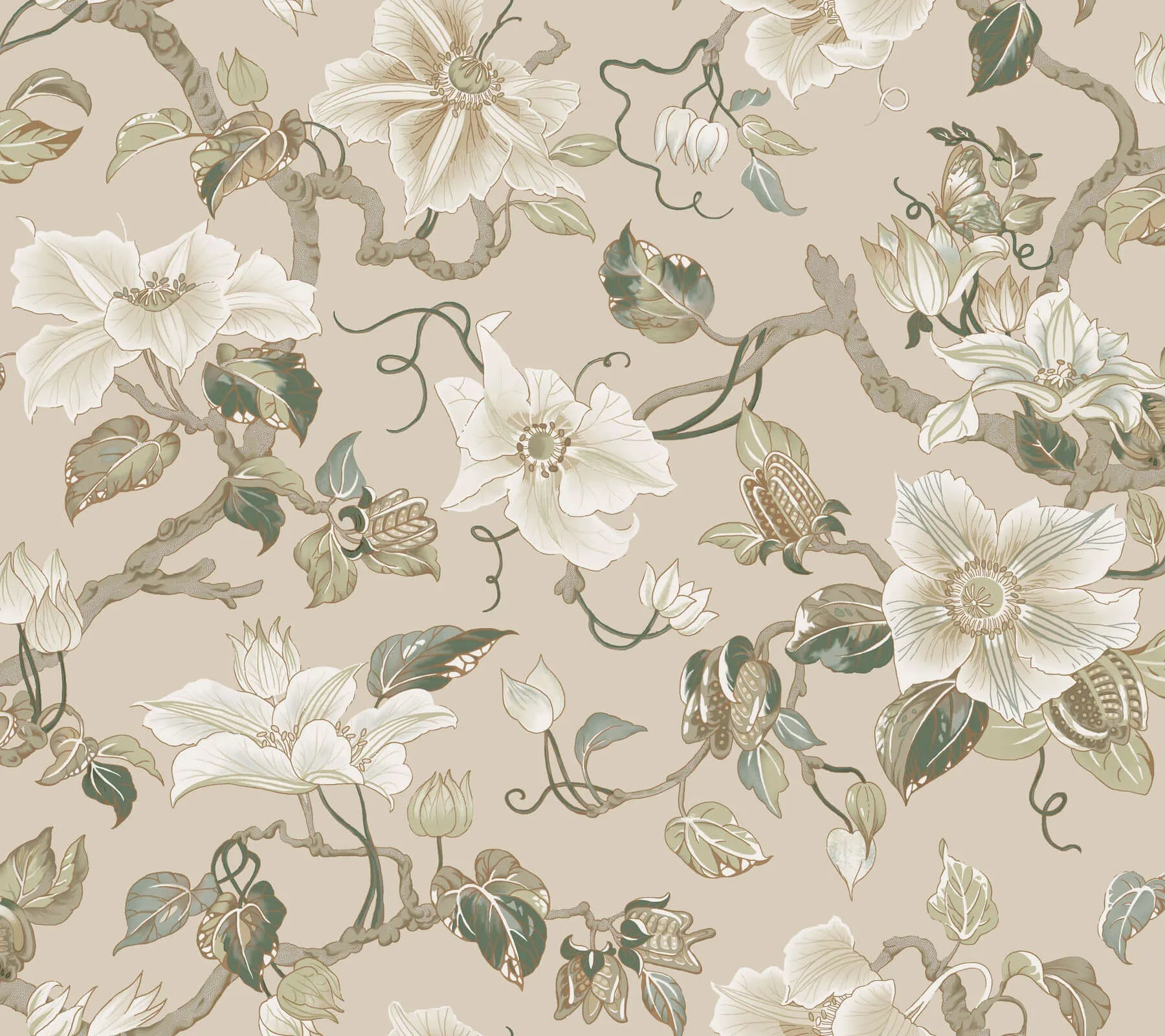 Ronald Redding Marguerite Vine wallpaper, color Taupe, SKU GT4516